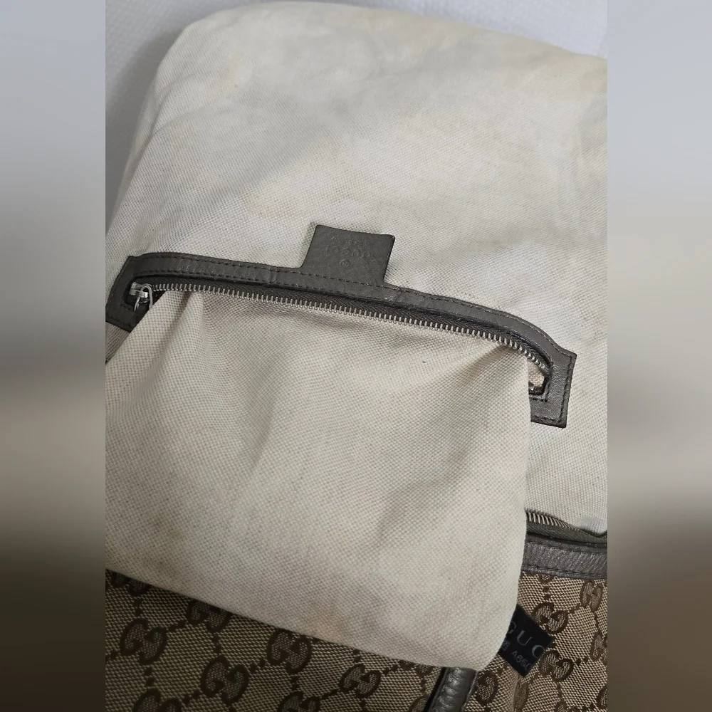 GUC Authentic Gucci GG Beige/ Gray Canvas Techno Horsebit Hobo Handbag - Picture 16 of 16